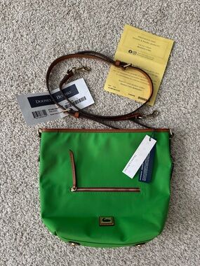 Dooney & Bourke Bright Green Nylon Crossbody with Brown Leather Trim